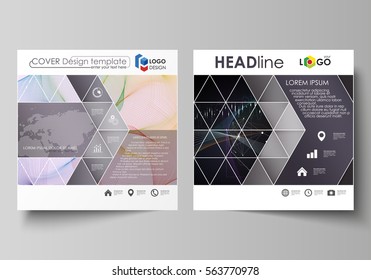 Business templates for square design brochure, flyer, annual report. Leaflet cover, vector layout. Colorful abstract infographic background with lines, symbols, charts, diagrams and other elements.
