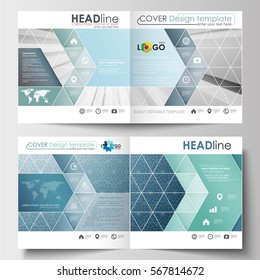 Business templates for square design brochure, magazine, flyer, booklet, annual report. Leaflet cover, flat layout, easy editable. Abstract blue or gray pattern with lines, modern vector texture