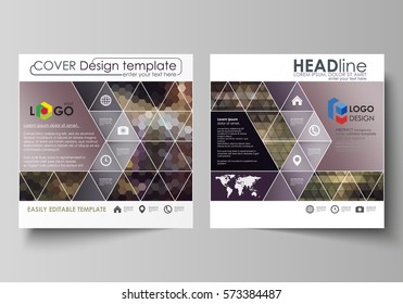 Business templates for square design brochure, magazine, flyer, booklet or report. Leaflet cover, vector layout. Abstract multicolored backgrounds. Geometrical patterns. Triangular and hexagonal style