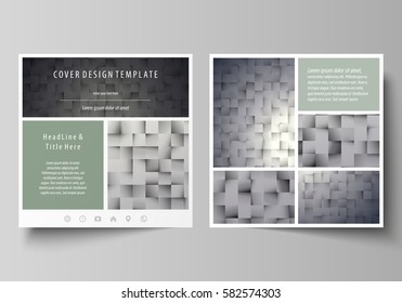 Business templates for square design brochure, magazine, flyer, booklet or annual report. Leaflet cover, abstract vector layout. Pattern made from squares, gray background in geometrical style.