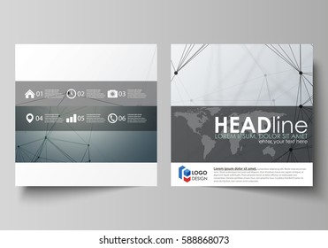 Business templates for square design brochure, magazine, flyer. Leaflet cover, vector layout. Genetic and chemical compounds. Atom, DNA and neurons. Medicine, chemistry concept. Geometric background.