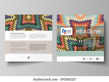 Business templates for square design brochure, magazine, flyer, booklet. Leaflet cover, abstract vector layout. Tribal pattern, geometrical ornament in ethno syle, vintage fashion background.