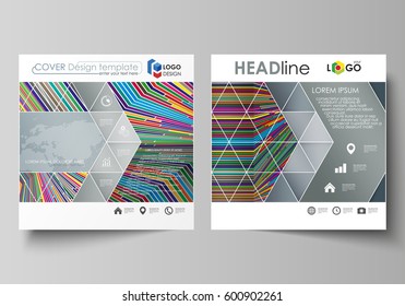 Business templates for square design brochure, magazine, flyer. Leaflet cover, abstract vector layout. Bright color lines, colorful style with geometric shapes forming beautiful minimalist background