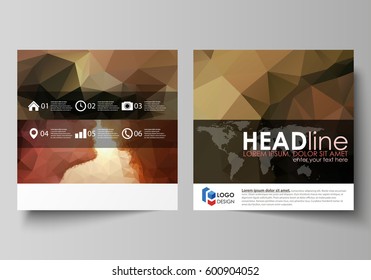 Business templates for square design brochure, magazine, flyer, booklet. Leaflet cover, abstract vector layout. Romantic couple kissing. Beautiful background. Geometrical pattern in triangular style.
