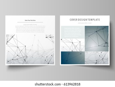 Business templates for square design brochure, magazine, flyer, booklet. Leaflet cover, vector layout. DNA and neurons molecule structure. Medicine, science, technology concept. Scalable graphic.