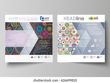 Business templates for square design brochure, magazine, flyer, booklet, report. Leaflet cover, abstract flat layout. Bright color background in minimalist style made from colorful circles.