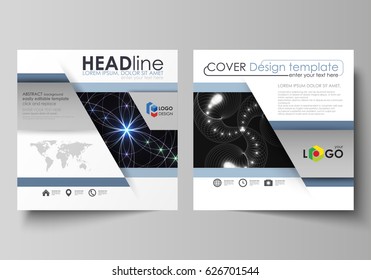 Business templates for square design brochure, magazine, flyer, booklet or annual report. Leaflet cover, abstract vector layout. Sacred geometry, glowing geometrical ornament. Mystical background.