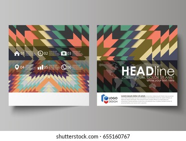 Business templates for square design brochure, magazine, flyer, booklet. Leaflet cover, abstract vector layout. Tribal pattern, geometrical ornament in ethno syle, vintage fashion background