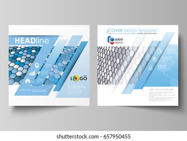 Business templates for square design brochure, magazine, flyer, annual report. Leaflet cover, vector layout. Blue and gray color hexagons in perspective. Abstract polygonal style modern background.