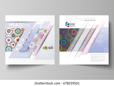 Business templates for square design brochure, magazine, flyer, booklet, report. Leaflet cover, abstract flat layout. Bright color background in minimalist style made from colorful circles.