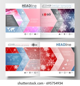 Business templates for square design brochure, magazine, flyer, booklet or annual report. Leaflet cover, abstract flat layout. Christmas decoration, vector background with shiny snowflakes.