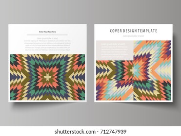 Business templates for square design brochure, magazine, flyer, booklet. Leaflet cover, abstract vector layout. Tribal pattern, geometrical ornament in ethno syle, vintage fashion background.