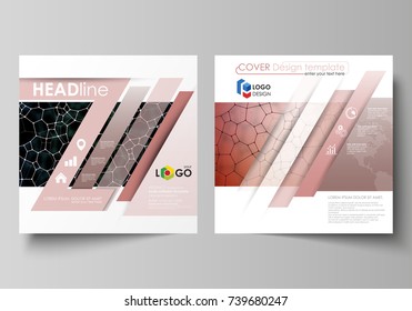 Business templates for square design brochure, flyer. Leaflet cover, vector layout. Chemistry pattern, molecular texture, polygonal molecule structure, cell. Medicine, science or microbiology concept.