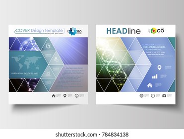 Business templates for square design brochure, magazine, flyer, booklet. Leaflet cover, abstract flat layout. DNA molecule structure, science background. Scientific research, medical technology.