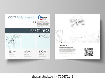 Business templates for square design brochure, flyer, report. Leaflet cover, vector layout. Chemistry pattern, connecting lines and dots, molecule structure on white, geometric graphic background.
