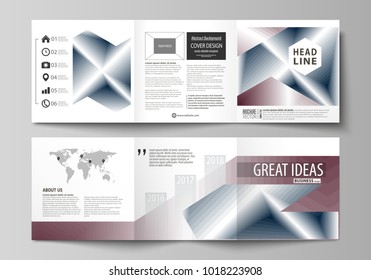 Business templates for tri fold square design brochures. Leaflet cover, flat layout, easy editable vector. Simple monochrome geometric pattern. Abstract polygonal style, stylish modern background.