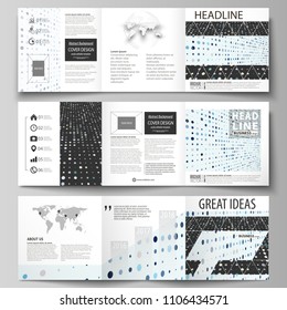 Business templates for tri fold square brochures. Leaflet cover, abstract flat layout. Soft color dots with illusion of depth and perspective, dotted background. Modern elegant vector design.