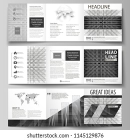 Business templates for tri fold square design brochures. Leaflet cover, vector layout. Abstract infinity background, 3d structure with rectangles forming illusion of depth and perspective.