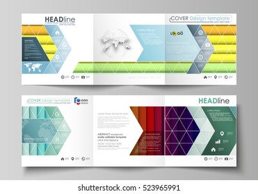 Business templates for tri fold square brochures. Leaflet cover, vector layout. Bright color rectangles, colorful design, geometric rectangular shapes forming abstract beautiful background