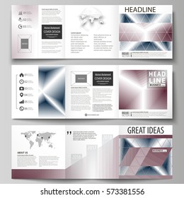 Business templates for tri fold square design brochures. Leaflet cover, flat layout, easy editable vector. Simple monochrome geometric pattern. Abstract polygonal style, stylish modern background