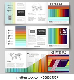 Business templates for tri fold square brochures. Leaflet cover, vector layout. Bright color rectangles, colorful design, overlapping geometric rectangular shapes forming abstract beautiful background