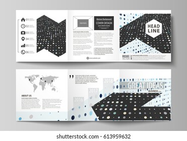 Business templates for tri fold square brochures. Leaflet cover, abstract flat layout. Soft color dots with illusion of depth and perspective, dotted background. Modern elegant vector design.