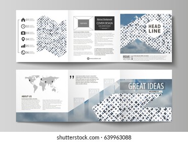 Business templates for tri fold square brochures. Leaflet cover, flat style layout. Blue color pattern with rhombuses, abstract design geometrical vector background. Simple modern stylish texture.