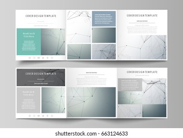 Business templates for tri fold square design brochures. Leaflet cover, vector layout. Genetic and chemical compounds. Atom, DNA and neurons. Medicine, chemistry, science concept. Geometric background