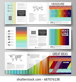 Business templates for tri fold square brochures. Leaflet cover, vector layout. Bright color rectangles, colorful design, overlapping geometric rectangular shapes forming abstract beautiful background