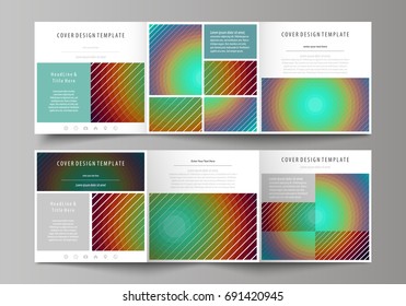 Business templates for tri fold square brochures. Leaflet cover, abstract vector layout. Minimalistic design with circles, diagonal lines. Geometric shapes forming beautiful retro background.