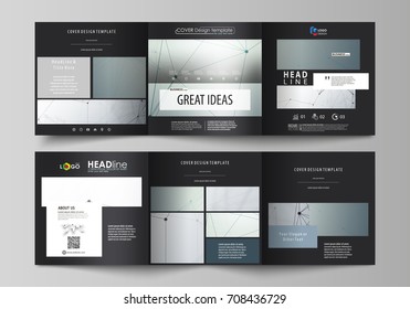 Business templates for tri fold square design brochures. Leaflet cover, vector layout. Genetic chemical compounds. Atom, DNA and neurons. Medicine, chemistry, science concept. Geometric background