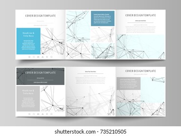 Business templates for tri fold square design brochures. Leaflet cover, abstract vector layout. Chemistry pattern, connecting lines and dots, molecule structure on white, geometric graphic background.