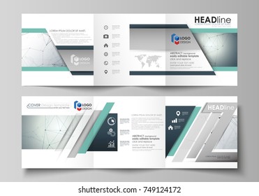 Business templates for tri fold square design brochures. Leaflet cover, vector layout. Genetic and chemical compounds. Atom, DNA and neurons. Medicine, chemistry, science concept. Geometric background