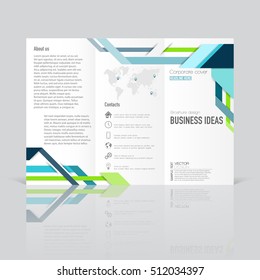 Business templates for tri-fold brochures, annual report. Leaflet cover, easy editable blank, abstract green and blue layout, flat vector illustration.