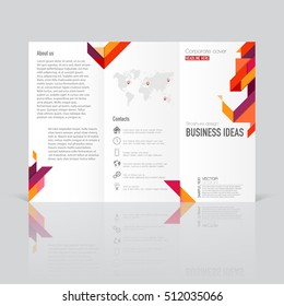 Business templates for tri-fold brochures, annual report. Leaflet cover, easy editable blank, abstract red and violet layout, flat vector illustration.