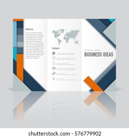 Business templates for tri-fold brochures, annual report. Leaflet cover, easy editable blank, abstract black and orange layout, vector illustration.