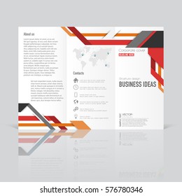 Business templates for tri-fold brochures, annual report. Leaflet cover, easy editable blank, abstract black and orange layout, vector illustration.