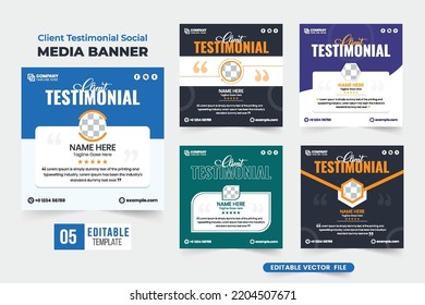 Business-Testimonial-Collection-Vektorgrafik mit Texteffekten und Fotoplakaten. Kreatives Paket zur Überprüfung des Kundenservice für Unternehmen und Websites. Kundenreferenzen und Feedback-Set für die Arbeit.
