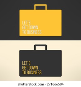 Business text background on a suitcase sign. Yellow text frame on gray background. Vector illustration.