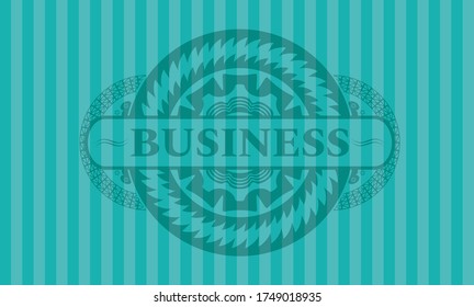 Business text inside Turquoise badge. Bars classic background. Intense illustration. 