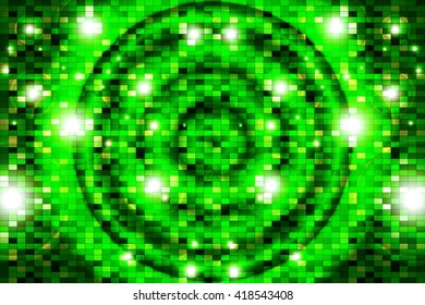 Business theme. Bright green background image with a square pixel grid, flares and flashes. Vector illustration. For use in printing, flyer design, wallpaper, presentations. Digital blue theme