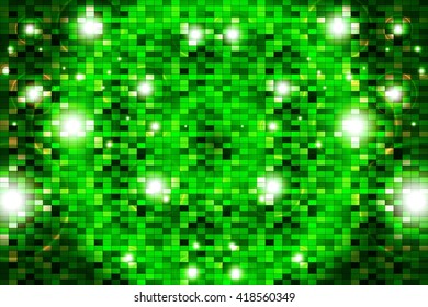 Business theme. Bright green background image with a square pixel grid, flares and flashes. Vector illustration. For use in printing, flyer design, wallpaper, presentations. Digital blue theme