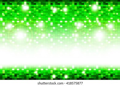 Business theme. Bright green background image with a square pixel grid, flares and flashes. Vector illustration. For use in printing, flyer design, wallpaper, presentations. Digital blue theme