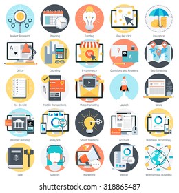 Business theme, flat style, colorful, vector icon set for info graphics, websites, mobile and print media.