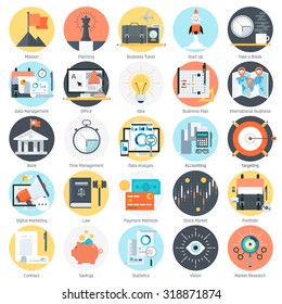 Tema de negócios, estilo plano, colorido, conjunto de ícones vetoriais para gráficos de informações, sites, mídia móvel e impressa.