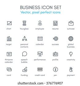 Business theme line icon set. Pixel perfect fully editable vector icon set suitable for websites, info graphics and print media.  