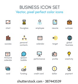 Business theme line icon set. Pixel perfect fully editable vector icon set suitable for websites, info graphics and print media.  