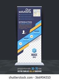 Business Theme, Our Solutions Concept Roll-Up Banner Design, Advertising Vector Template 