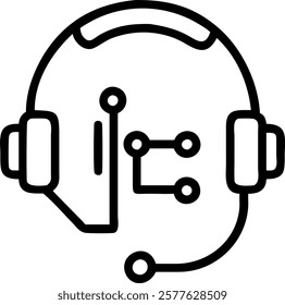 Business themed digital art of headset with AI circuitry patterns concept as A business themed digital art image of a customer support headset adorned with AI circuitry patterns ov