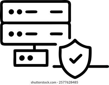 Business themed illustration of secure data centers with copy space concept as A business themed illustration depicting secure data centers with advanced technology and protective